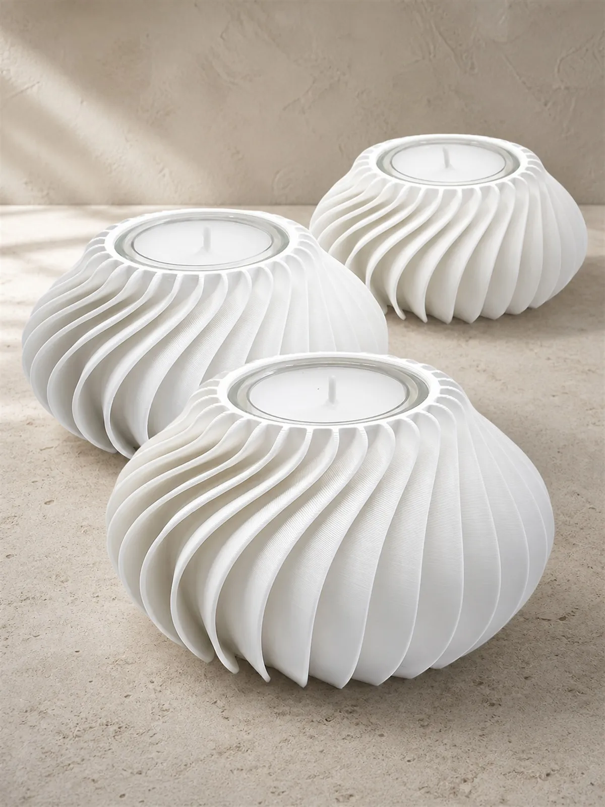 3er-Set Teelichthalter soft-white